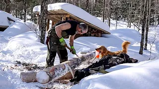 2 days building a wooden house alone under heavy snowfall at a temperature  -39°C l Life The Jungle