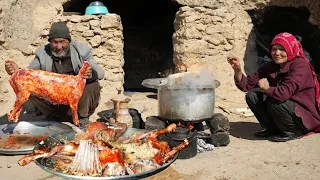 Old Lovers Cooking Whole Goat Pilaf in Cave | How do People life in Cave | Village life  Afghanistan