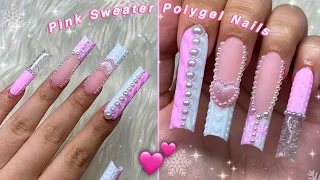 PINK SWEATER POLYGEL NAILS💕 CRACKED ICE NAIL EFFECT & WINTER NAIL DESIGN! | Nail Tutorial
