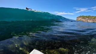 RAW POV SURFING CRAZY SLAB OVER SHALLOW REEF!!