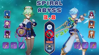 Spiral Abyss 3.8 Floor 12 - F2P 4 Stars Only (Sucrose Taser & Rosaria / Chongyun Reverse Melt)