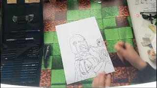 Mandalorian & Grogu Drawing