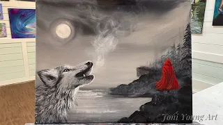 How To Paint RED RIDING HOOD AND THE WOLF 🐺 acrylic painting tutorial