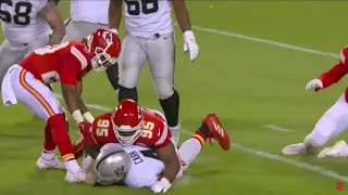 Chris Jones called for Roughing The Passer on amazing strip sack of Derek Carr