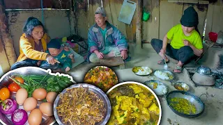 Dried Mustard (RAYO) and Egg dish and rice eating in village kitchen || Gundruk Anda Recipe #mukbang