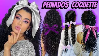 3 PEINADOS COQUETTE PARA CABELLO RIZO! 🎀Como hacer rizos definidos...