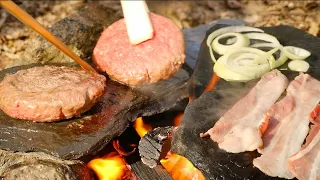 Cooking On A Rock - Mega Double Bacon Cheese Burger