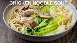 Easy Chicken Noodle Soup recipe: Asian inspired Chicken Breast, Mushroom, Pak Choi, Spaghetti Broth