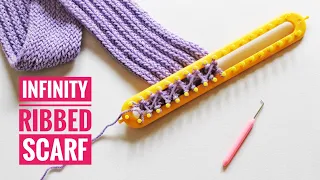 How to Loom Knit an Infinity Ribbed Scarf using a Long Loom (DIY Tutorial)