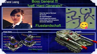 Command Conquer Generals Zero Hour Boss General 1 vs 6 Hard Generals.(Flusslandschaft)