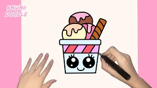 🌸HOW TO DRAW A CUTE ICE CREAM CUP 🍨 ~ STEP BY STEP ~ KAWAII DOODLE