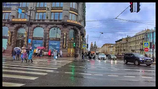 ⁴ᴷ Russia, St Petersburg Walking Tour Nevsky Prospekt. Nomadic Ambience