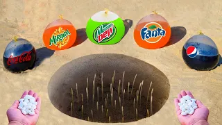 Giant Balloons of Coca , Fanta , Mtn Dew , Mirinda , Pepsi VS Mentos in Big Underground !