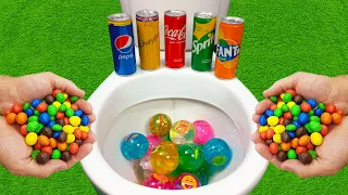M&M Candy VS Football, Coca Cola Zero, Fanta, Sprite, Pepsi, Schweppes and Mentos in the toilet