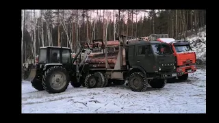 Валка и трелевка леса, рабочие будни, 'зимник'