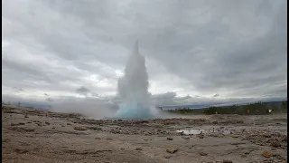 Golden Circle - Geysir Hot Springs - Strokkur - Haukadalur geothermal valley. Iceland Road Trip