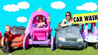 Power Wheels CRAZY CAR WASH Fake Store & Neighbors Wash Disney Princess Carriage & Kids Ride On