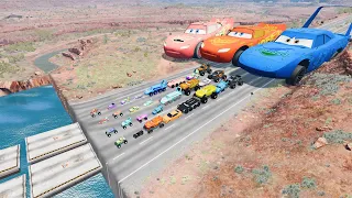 Big & Small Lightning McQueen Boy,Dinoco vs Mater,Pixar Car vs Shaker Broken Bridge😱 - BeamNG.Drive