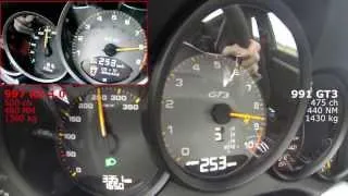 0-300 km/h : Porsche 991 GT3 VS 997 GT3 RS 4 0 (Speedo)