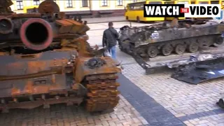 Destroyed Russian tanks and equipment put on public display in Ukraine's capital