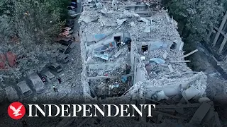 Devastating aftermath of deadly Lviv attack captured in drone footage