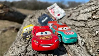 Looking for lightning McQueen, Pixar cars, Murray, Jackson storm, tow mater, Mack, Sally, sheriff