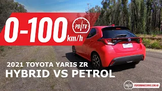 2021 Toyota Yaris (hybrid vs petrol) 0-100km/h & engine sound