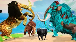 Monster Lion Mammoth vs Zombie Mammoth  Fight Baby Bull Saved By Woolly Mammoth