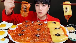 SUB) Fire Noodle Wraps & Fire Velvet Mushrooms & Cheese Wraps MUKBANG ASMR 🔥made with Rice Paper🔥