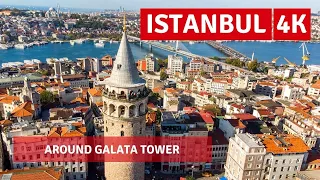 Walking Tour Galata Tower, A Symbol Of Istanbul November 2021|4k UHD 60fps