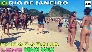 🇧🇷 | Copacabana to Leme Very Busy Beach🏖️Walk | Rio de Janeiro, Brazil | ⁴ᴷ⁶⁰