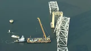 Largest crane on Eastern Seaboard arrives at site of Francis Scott Key Bridge collapse