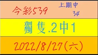 今彩539 『獨隻.2中1』上期中34【2022年8月27日(六)】肉包先生