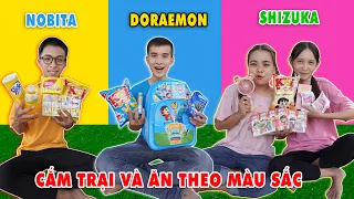 Thử Thách Ăn Theo Màu Sắc Nhân Vật Doremon, Nobita, Xuka - Hành Trình Cắm Trại Trên Núi Có Gì Vui???