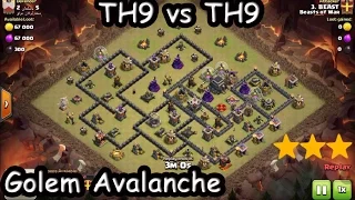 TH9 vs TH9 Golem Avalanche -- WAR 3 STARS -- CoC -- BoW