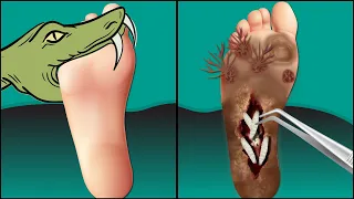 ASMR Snake Bite on Foot Animation - Satisfying Removal Of Snake & Maggots From foot | JINJJA 진짜 ASMR