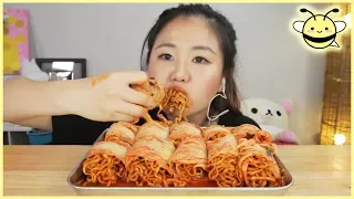 ASMR KIMCHI WRAPPED NUCLEAR FIRE NOODLES l Eating Sounds | No Talking