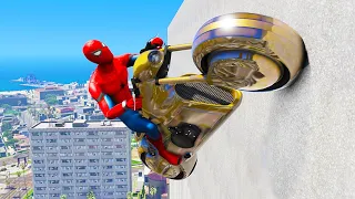 GTA 5 Spiderman Motorcycle Stunts #5 ( Spider-Man Jumps & Fails )