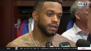 Delino Deshields talks after a big game at the plate where the Rangers couldn't get it done