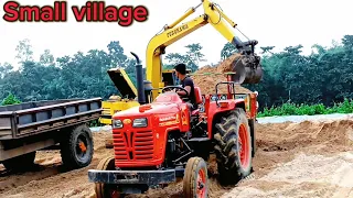 New video.Mahindra b275 di stunt mud loading trucktor fully loaded watch now I Small village