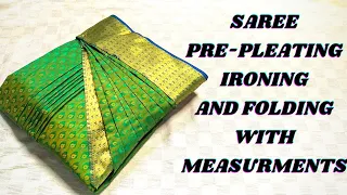 Saree pre-pleating🥻|| pleats 😍 Measurements📏 || Ironing || Box folding ✅  #trending #saree #beauty