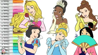 Disney Princess Coloring Book Compilation Belle Mulan Cinderella Tiana Aurora Snow White