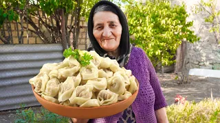 Grandma Prepared The Most Delicious Georgian Khinkali, Georgian Dumplings, Outdoor Cooking