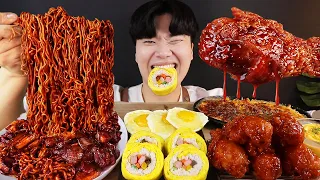 ENG SUB) ASMR MUKBANG TRUFFLE OIL BLACK BEAN NOODLES & FRIED CHICKEN WINGS SOUND ! & CORN CHEESE