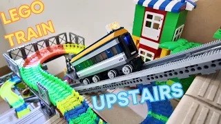 Lego train climb stairs /  cog railway