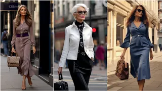 How people  dress in autumn in London. Street fashion. Ageless elegance and style. Minimalism.