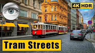 Prague is the city of trams- Walking tour of tram streets 🇨🇿 Czech Republic 4k HDR ASMR