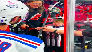Chris Kreider Gives His Stick to a Young Hurricanes Fan Waiting By The Tunnel | Rangers v Hurricanes
