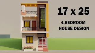 17 by 25 4 bedroom house 🏠 design,3D makan ka naksha,new house elevation,4 bedroom elevation