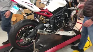 2014 Triumph Daytona 675R with Bodis Headers and SC-Project CR-T muffler. First startup.